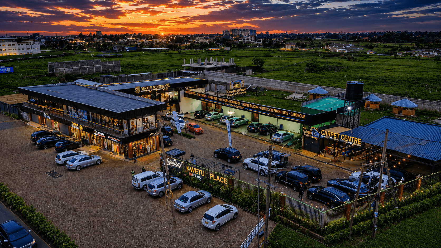 Kwetu Place aerial view at sunset